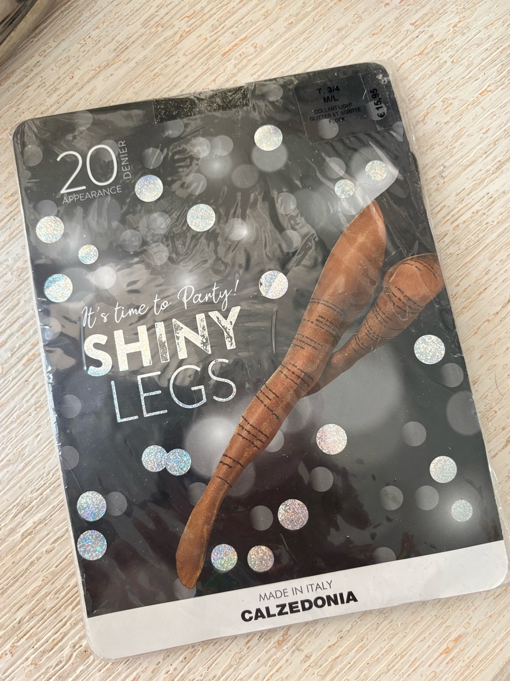 NWT Calzedonia itโs Time to Party Shiny Legs Scripr Tights Size M/L